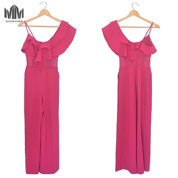 Marciano | Fuschia Asymmetric Mesh Corset Jumpsuit - Picture 1 of 10